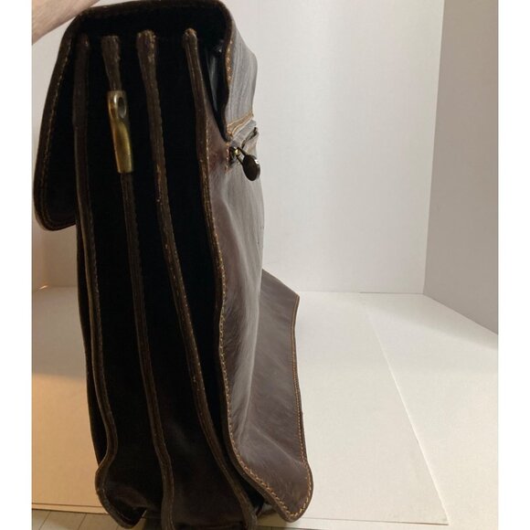 Mens Vintage Italian Leather Briefcase Attache Case Dark Brown 13 x17" Flaw - Picture 6 of 11